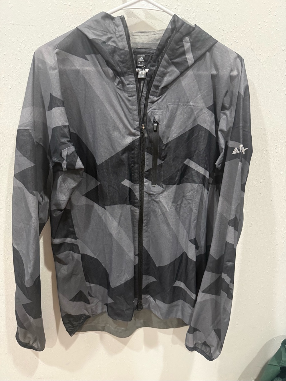 adidas Gray and Black Camo Hooded Windbreaker